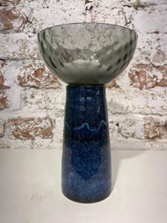 Murano glass vase with handmade dotted white ceramic
