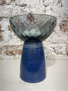 Murano glass vase with handmade dotted white ceramic