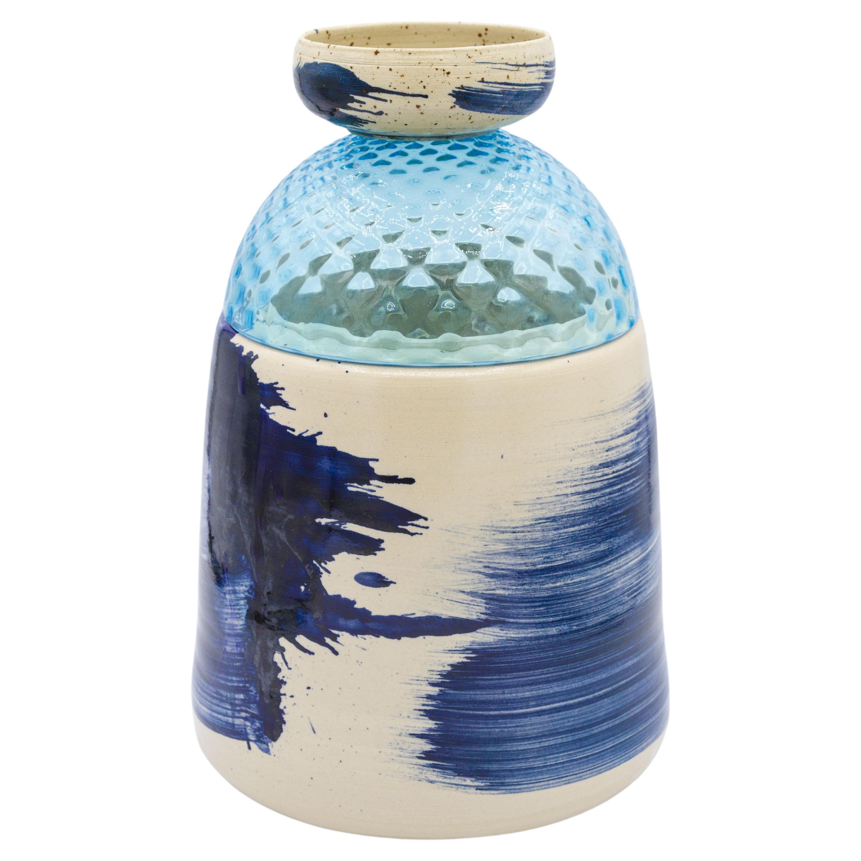 Murano glass vase with handmade dotted white ceramic