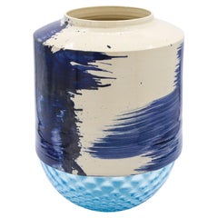 Vase en verre de Murano avec céramique blanche pointillée faite à la main