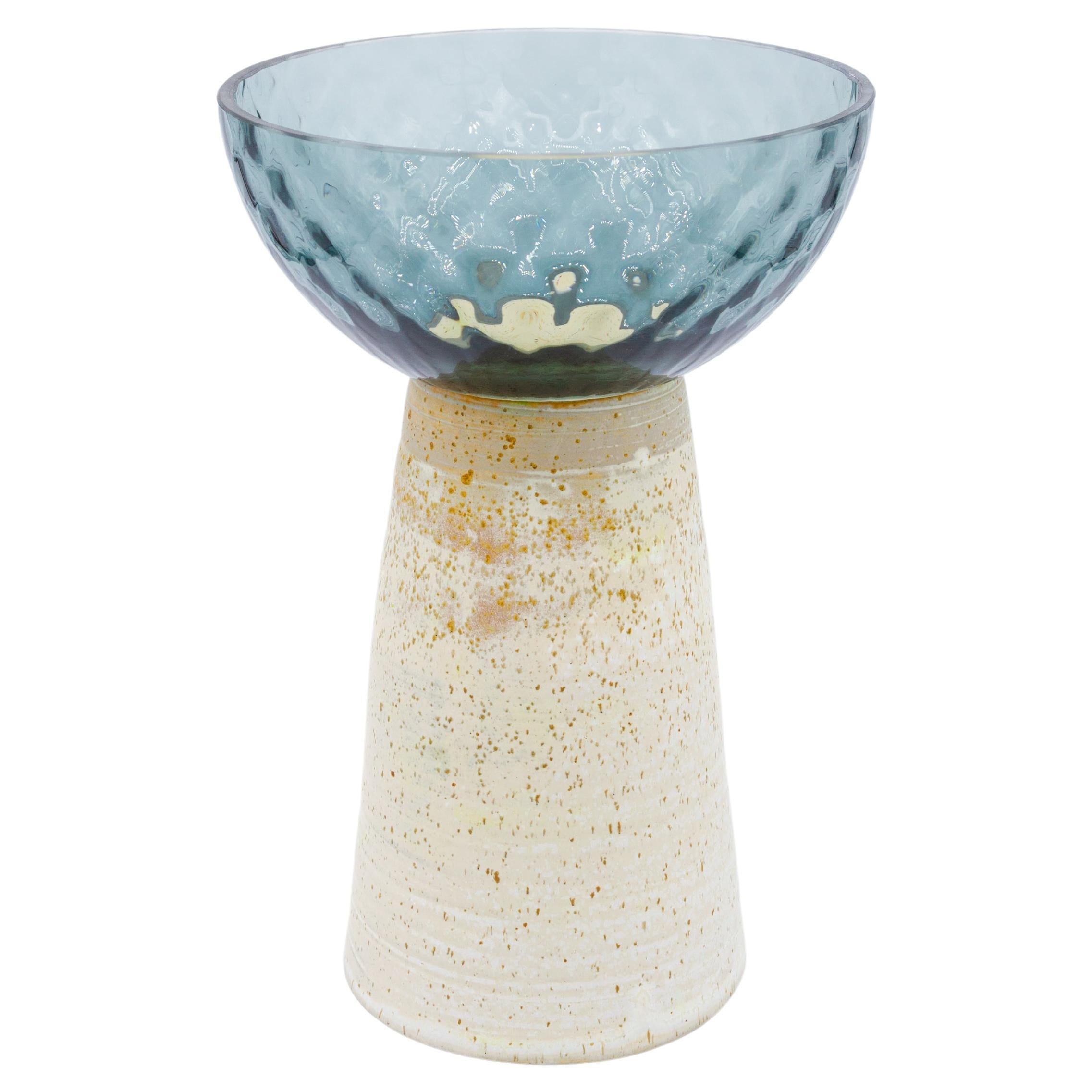 Murano glass vase with handmade dotted white ceramic