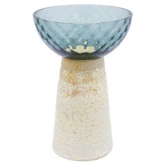 Vase en verre de Murano avec céramique blanche pointillée faite à la main