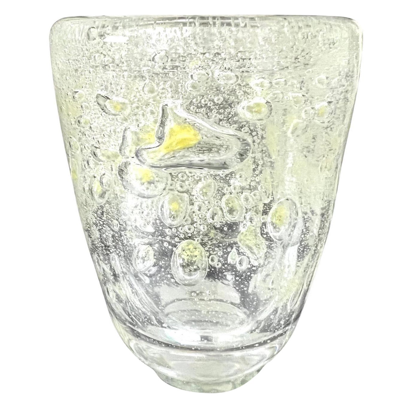 Vaso in vetro di Murano con grandi bolle d'aria in giallo citrino, anni '80 ca. in vendita