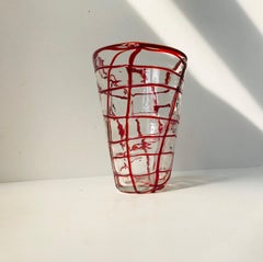 Murano Glass Vase with Red Spider Web, Italy, 1970s