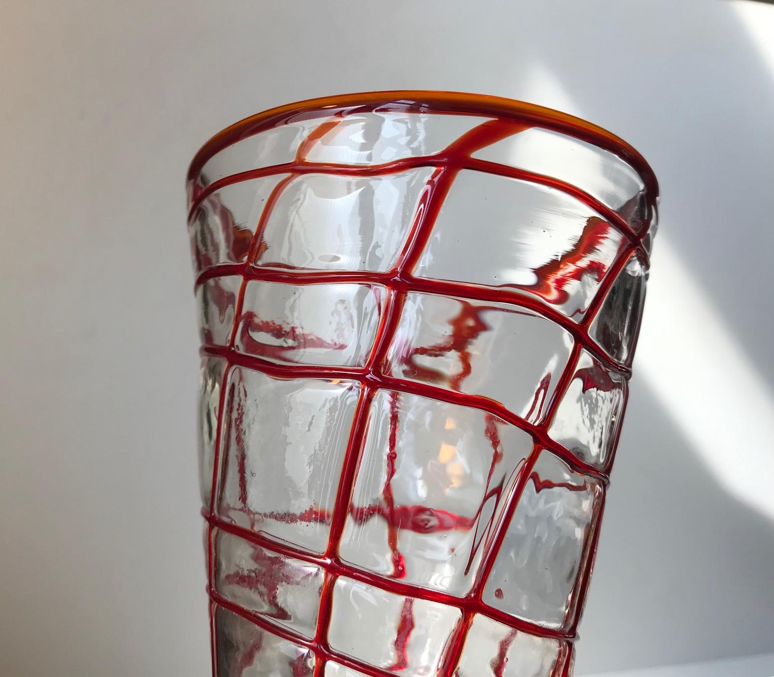 Mid-Century Modern Murano Glass Vase with Red Spider Web, Italy, 1970s