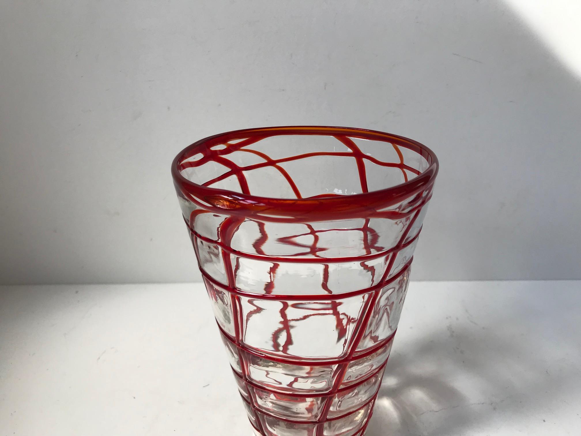 Italian Murano Glass Vase with Red Spider Web, Italy, 1970s