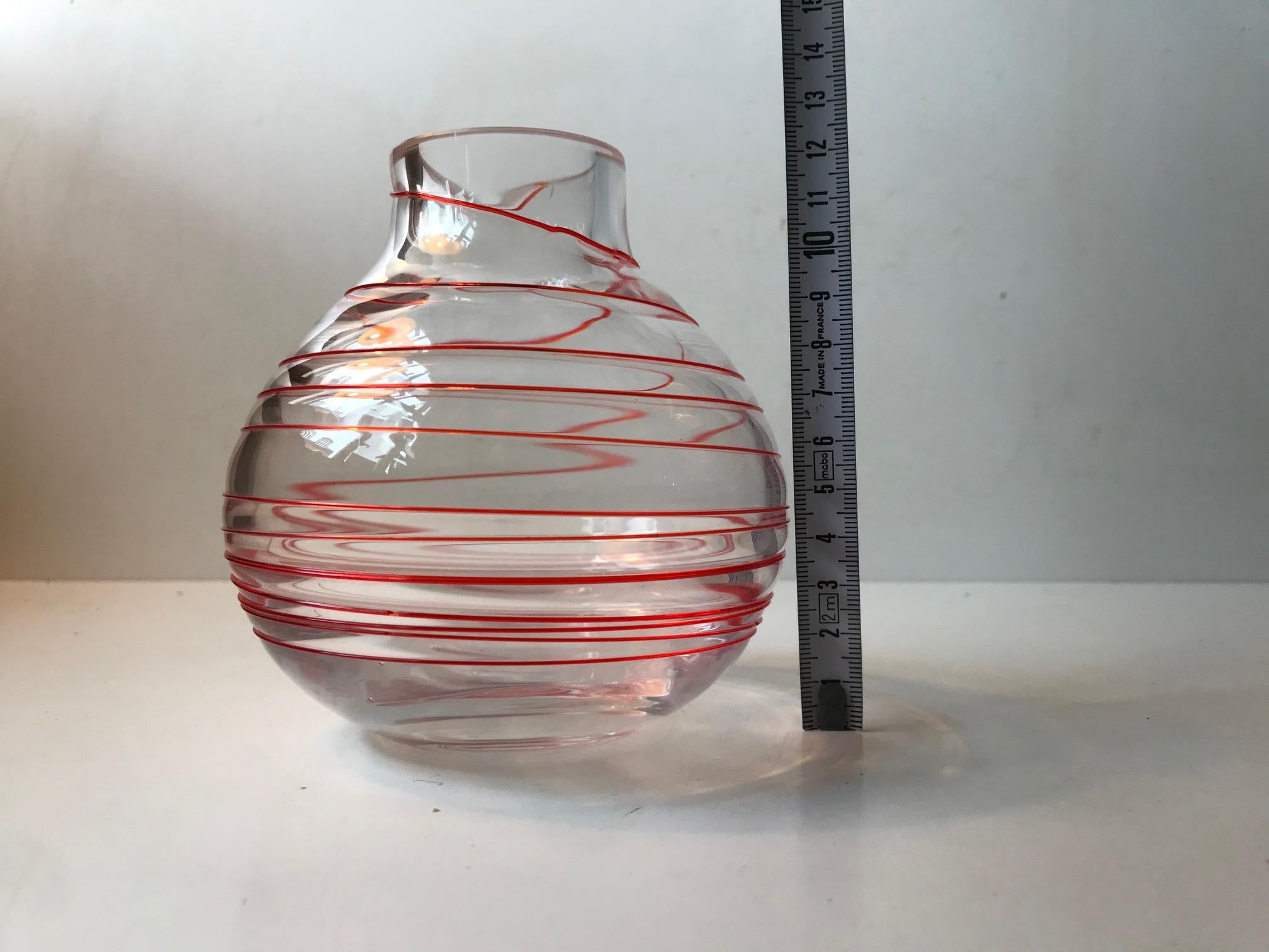 Italian Murano Glass Vase with Red Swirl, 1970s For Sale