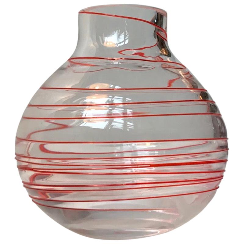Murano Glass Vase with Red Swirl, 1970s