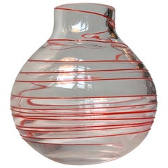 Retro Murano Glass Vase with Red Swirl, 1970s