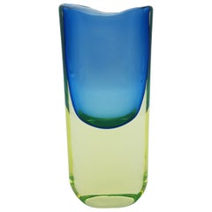 Murano Glass Vase, Yellow and Blue by Cenedese Gino, Designer Antonio da Ros