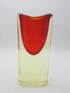 Murano Glass Vase, Yellow and Red by Cenedese Gino, Designer Antonio da Ros