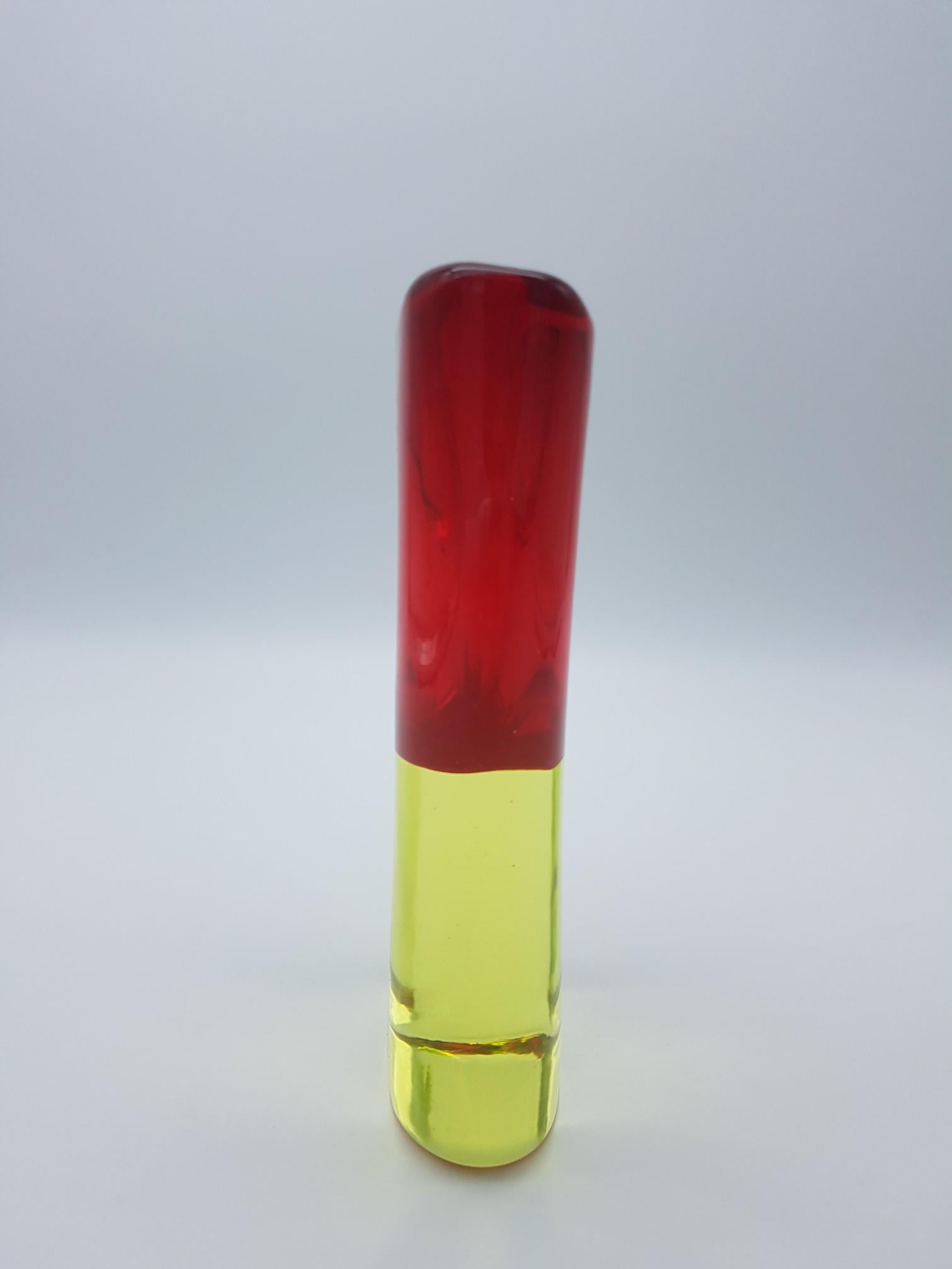 Hand-Crafted Murano Glass Vase, Yellow and Red by Cenedese Gino, Designer Antonio da Ros For Sale