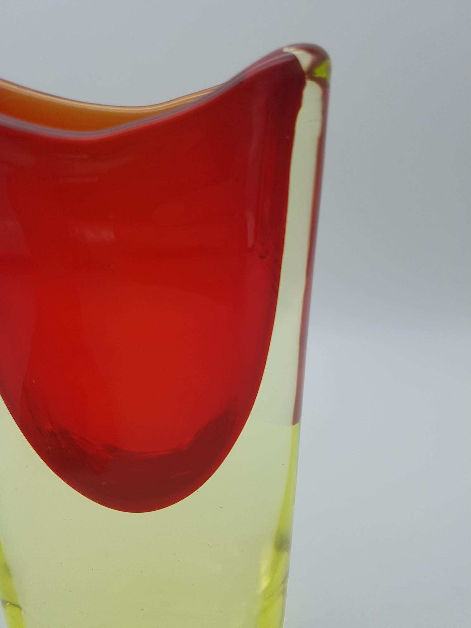 Murano Glass Vase, Yellow and Red by Cenedese Gino, Designer Antonio da Ros For Sale 1