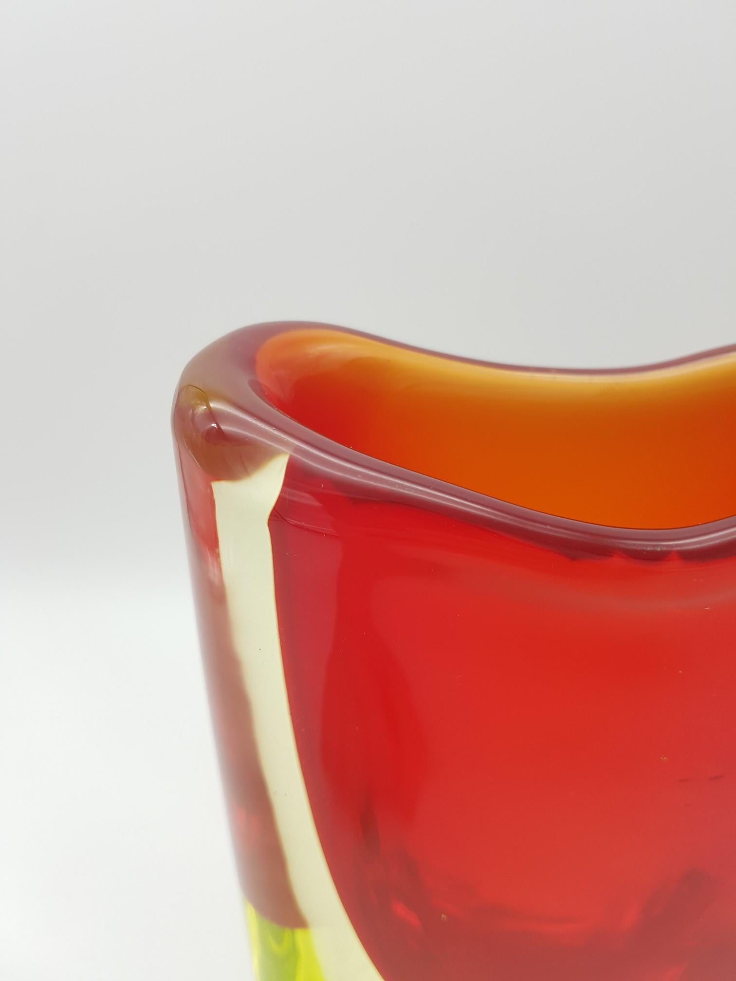 Murano Glass Vase, Yellow and Red by Cenedese Gino, Designer Antonio da Ros For Sale 2