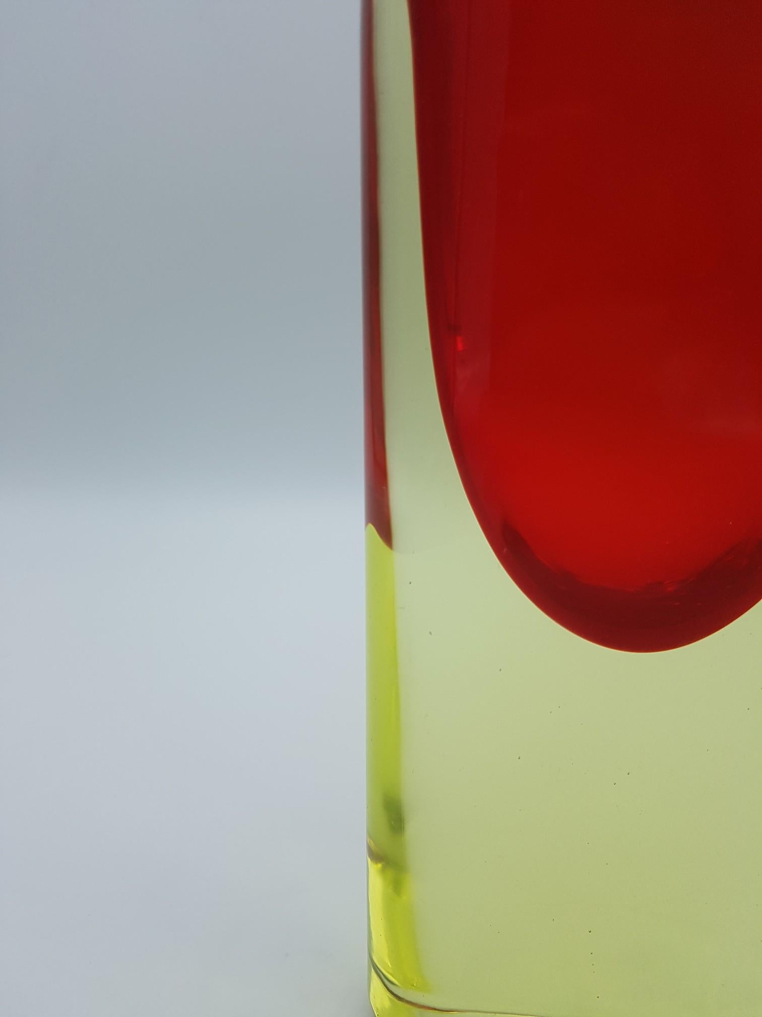 Murano Glass Vase, Yellow and Red by Cenedese Gino, Designer Antonio da Ros For Sale 4
