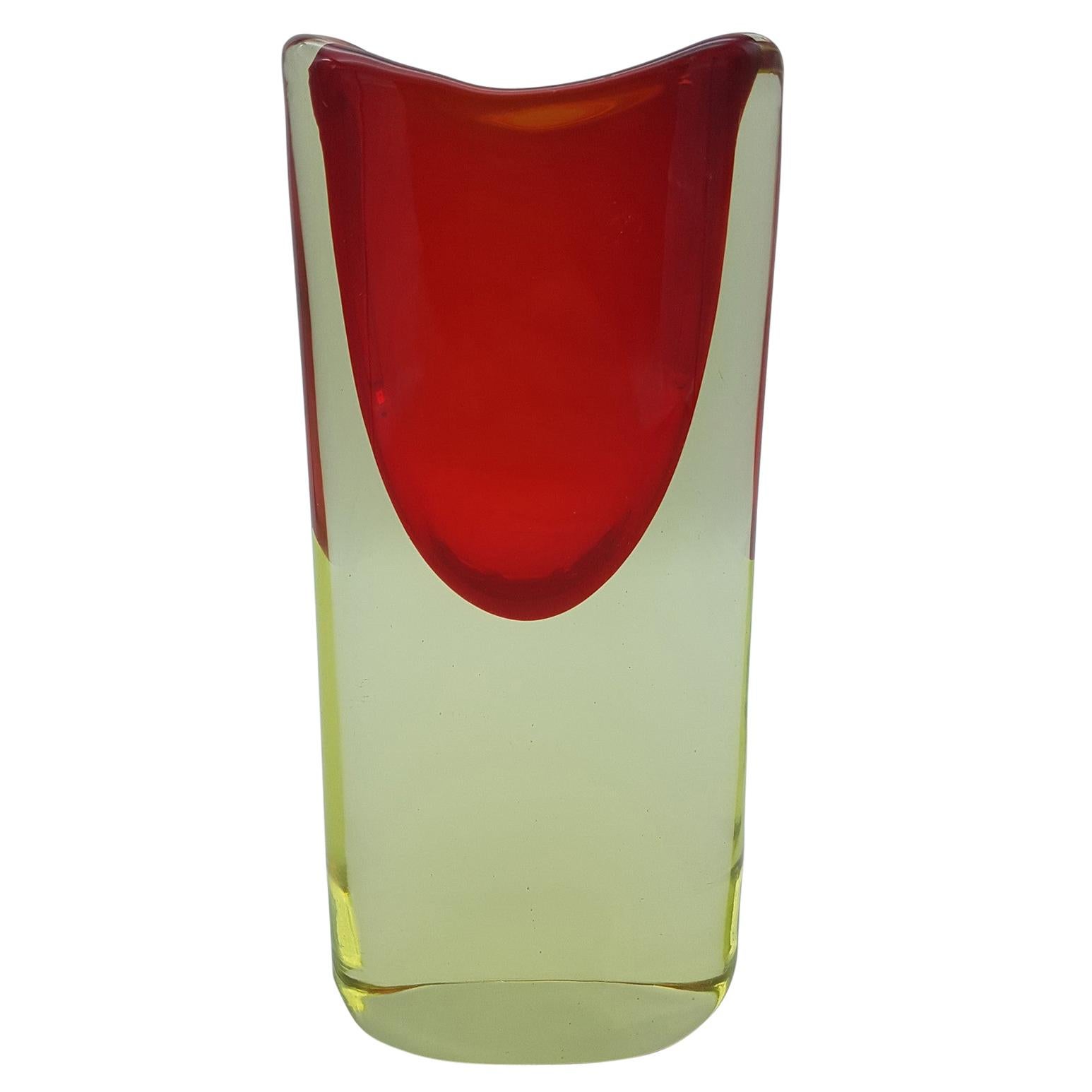 Murano Glass Vase, Yellow and Red by Cenedese Gino, Designer Antonio da Ros For Sale