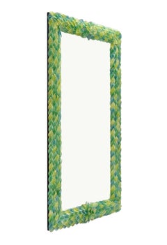 Handmade Murano Glass Verbena Wall Mirror with Green & Yellow Leaves
