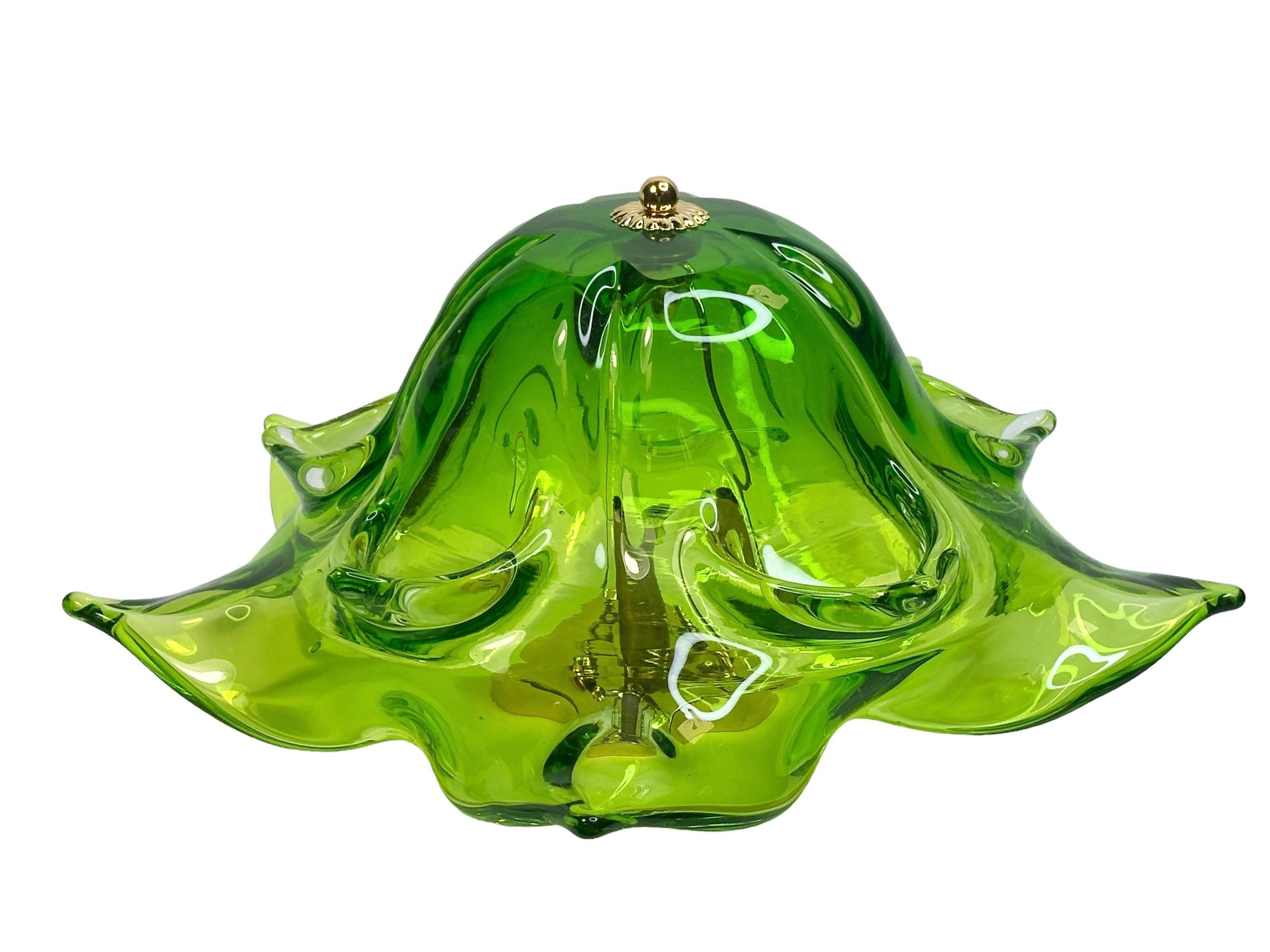 Murano Glass Vintage 1970s organic Flush Mount, Brass and Glass, Italy For Sale 4