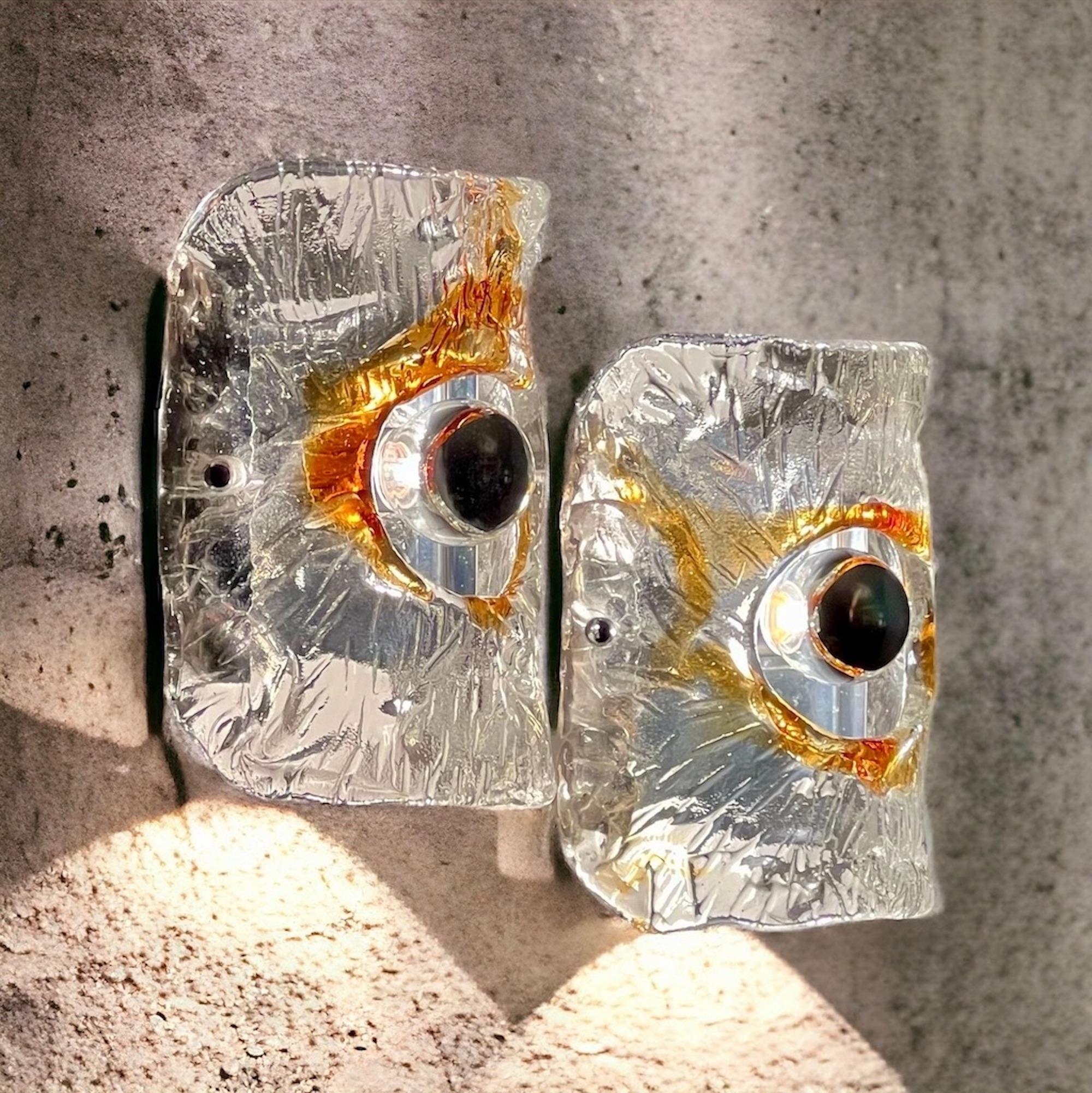 Murano Glass Vintage 70s Artisanal Lamps - Frosted Glass Amber Hues - Set of 2 4