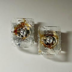 Murano Glass Used 70s Artisanal Lamps - Frosted Glass Amber Hues - Set of 2