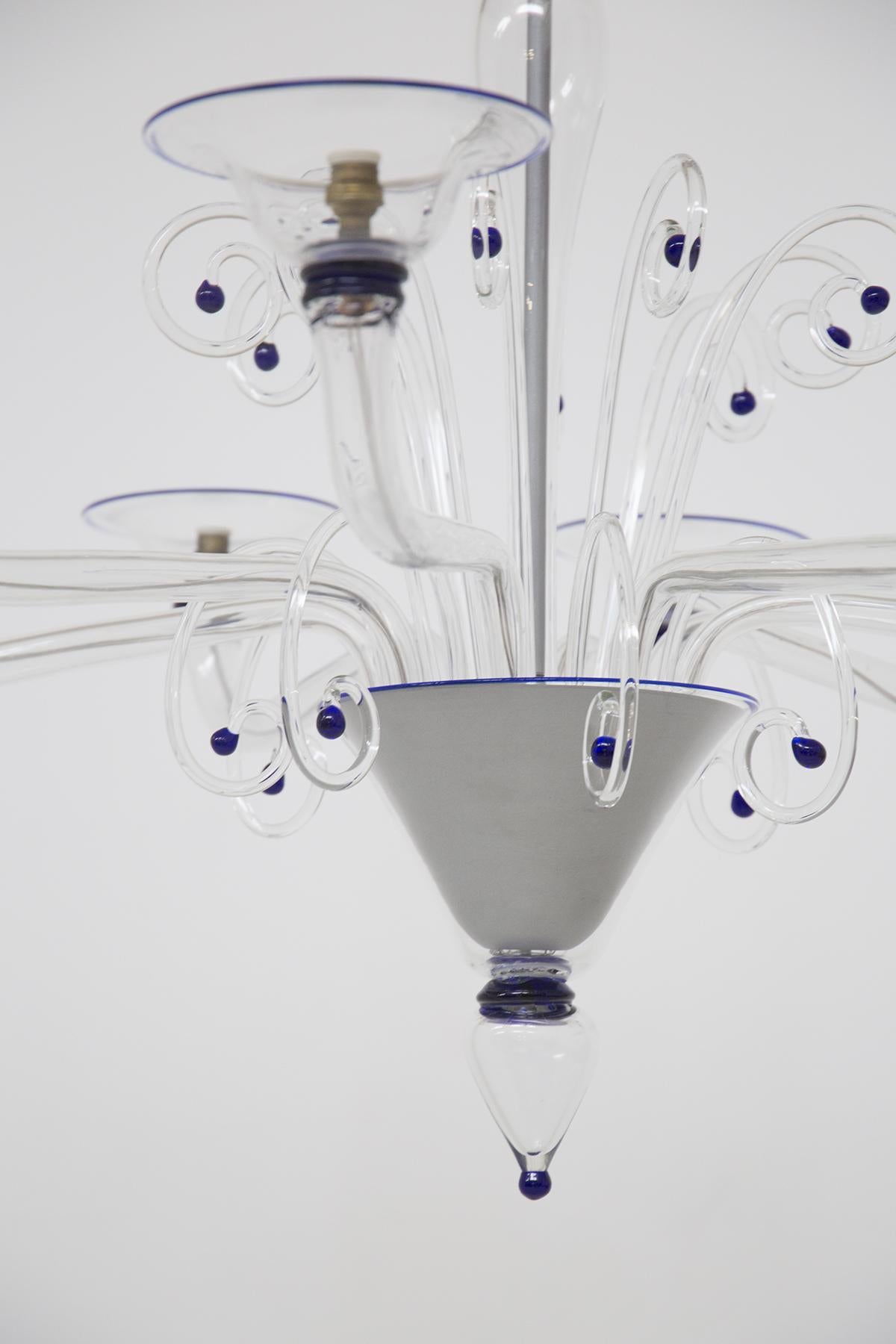 Mid-20th Century Murano Glass Vintage Chandelier with Blue Elements For Sale