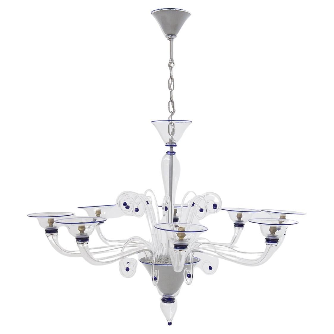 Murano Glass Vintage Chandelier with Blue Elements