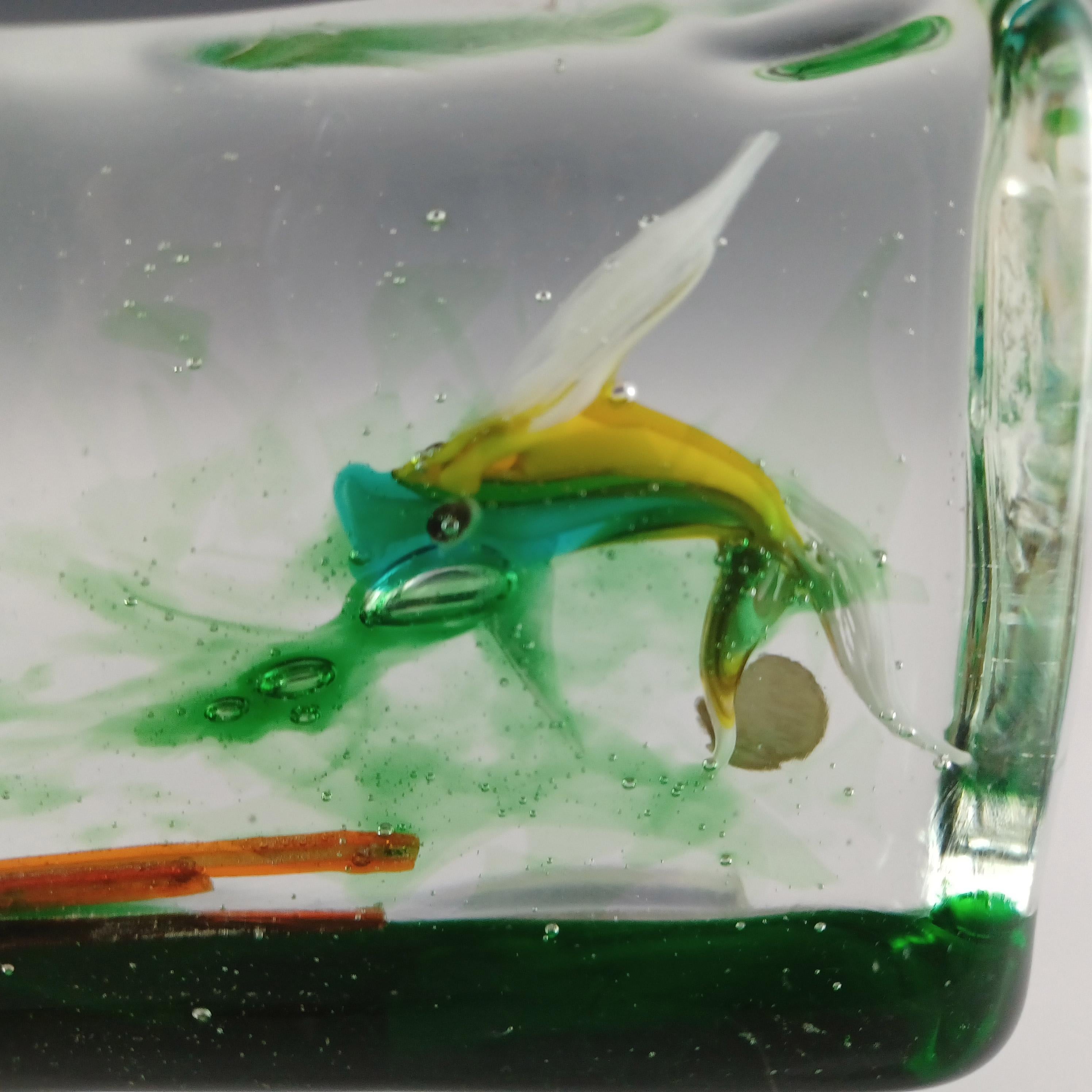 Murano Glass Vintage Fish Aquarium Block Paperweight For Sale 2