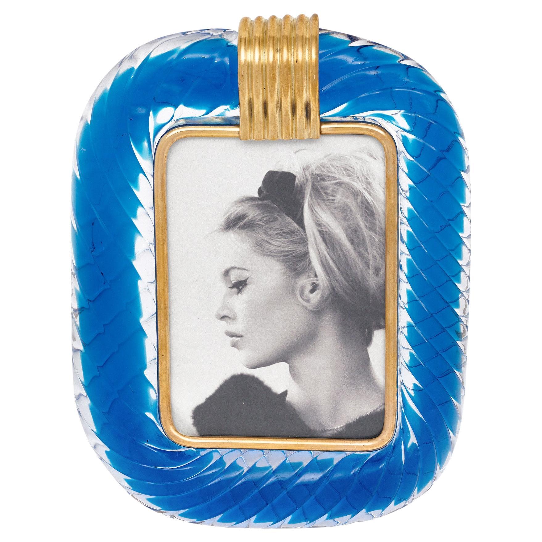 Venini-Style Murano Glass Photo Frame with Brass Detailing, Italy