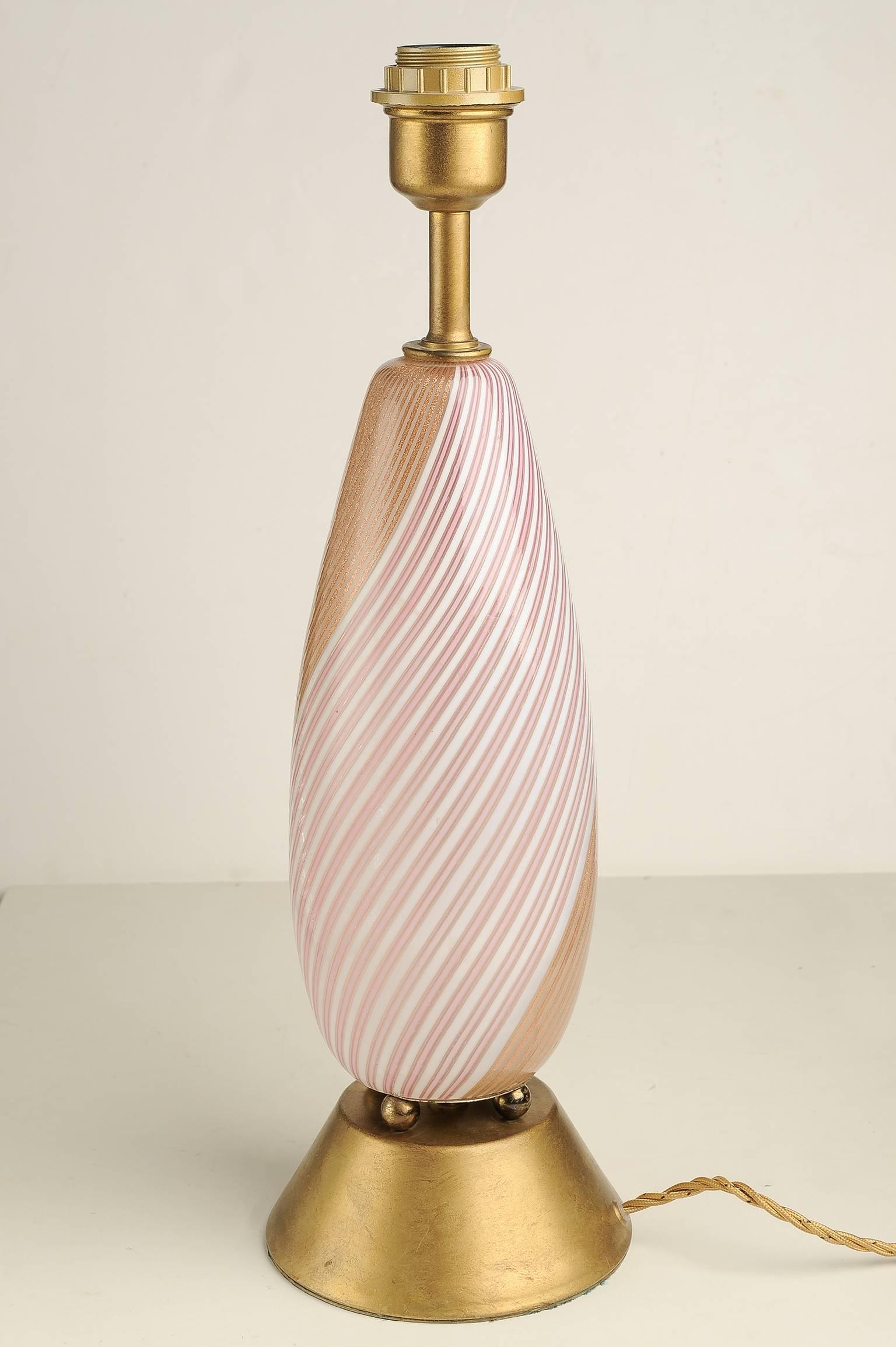 Pair of elegant Murano table lamps, pink and copper diagonal lines - suitable everywhere -
O/4150.
