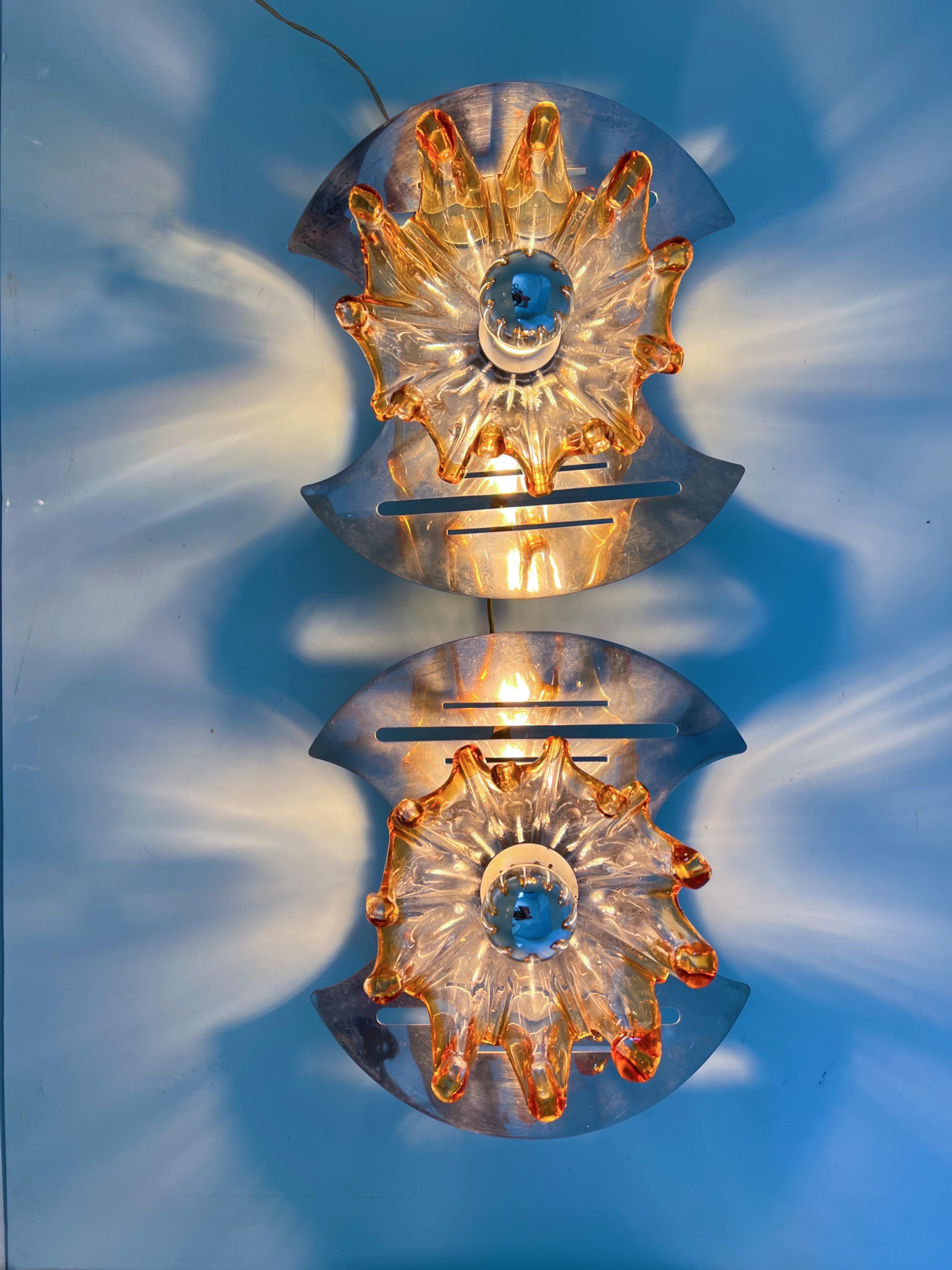 Metal Murano glass wall light designed by Carlo Nason, Italy, 1970s  For Sale