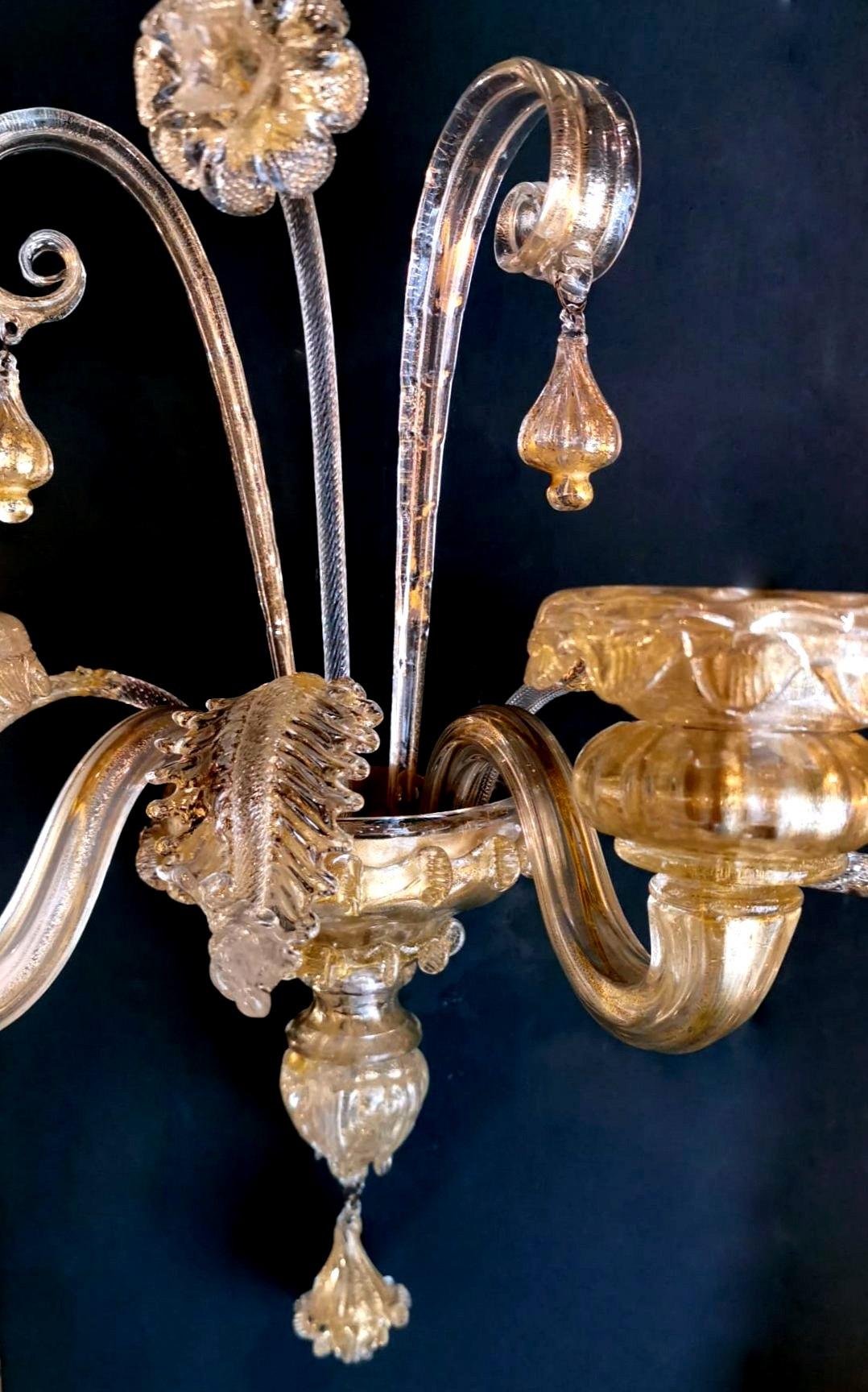 20th Century Murano Glass Wall Sconce Italian Art Nouveau Style Blown Glass and Gold For Sale