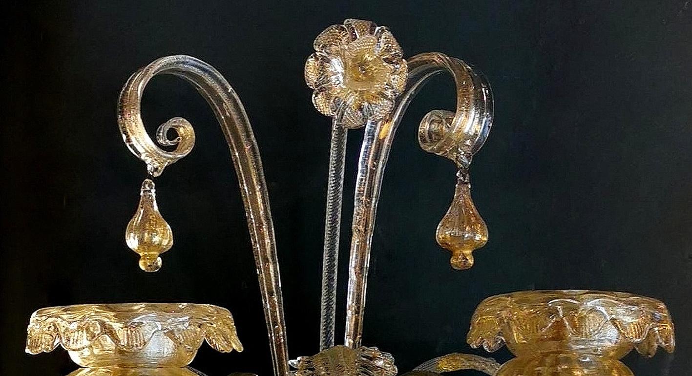 Verre de Murano Applique murale en verre de Murano de style Art nouveau italien en verre soufflé et or en vente