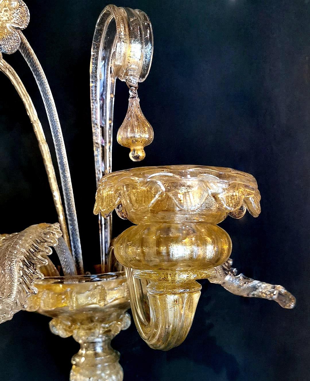 Murano Glass Wall Sconce Italian Art Nouveau Style Blown Glass and Gold For Sale 3
