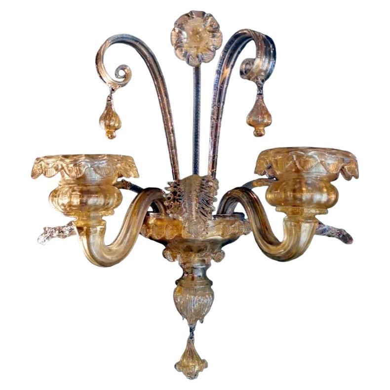 Murano Glass Wall Sconce Italian Art Nouveau Style Blown Glass and Gold For Sale