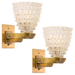 Murano Glass Wall Sconces in Brass, Barovier&Toso Style, Italy, New
