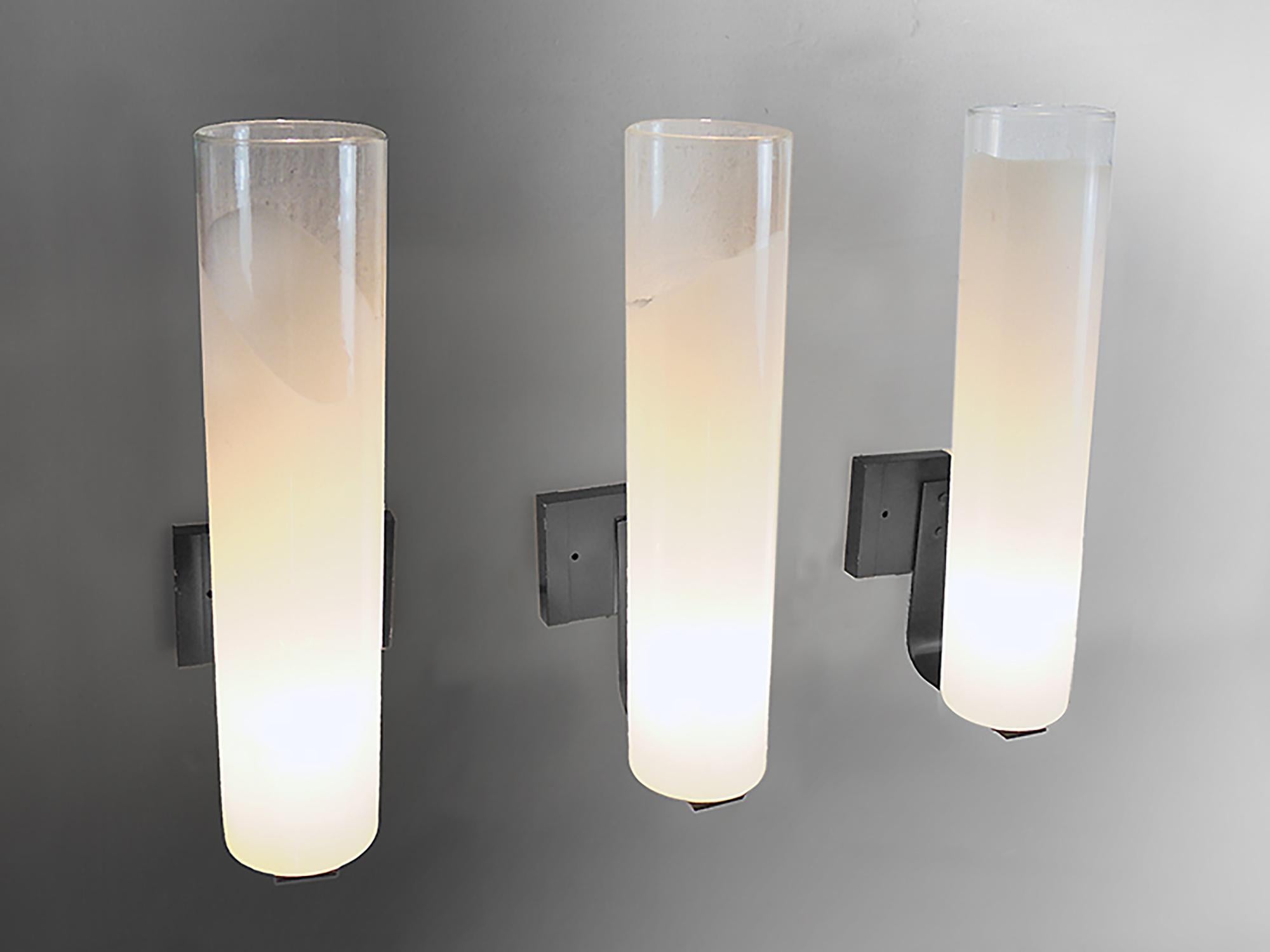 Murano Glas Wandleuchter Weiß & Klar Carlo Nason Mazzega Italien 1970, Satz von 3 (Handgefertigt) im Angebot