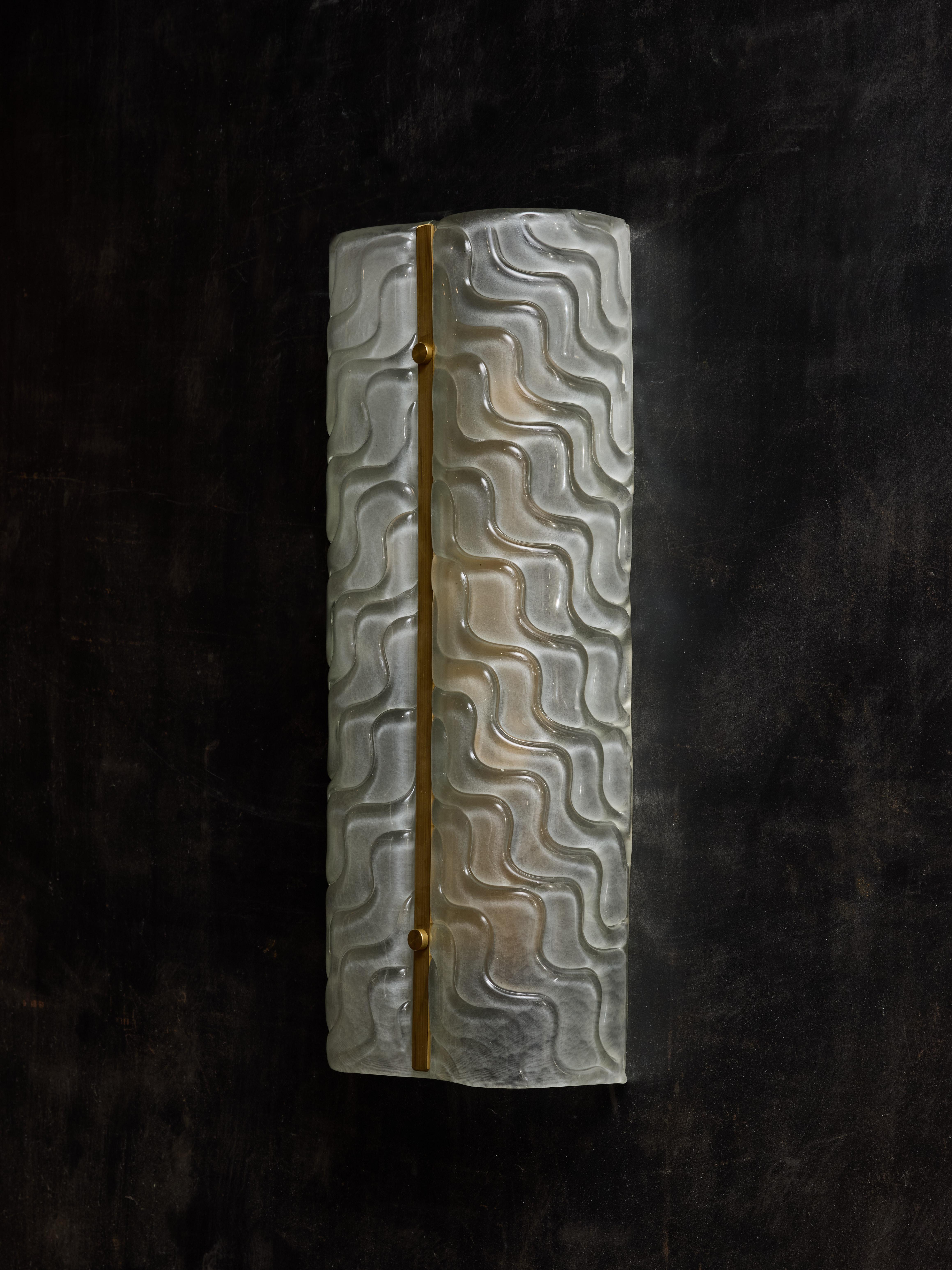 Italian Murano Glass Wall Sconces with Brass Rod Detail For Sale