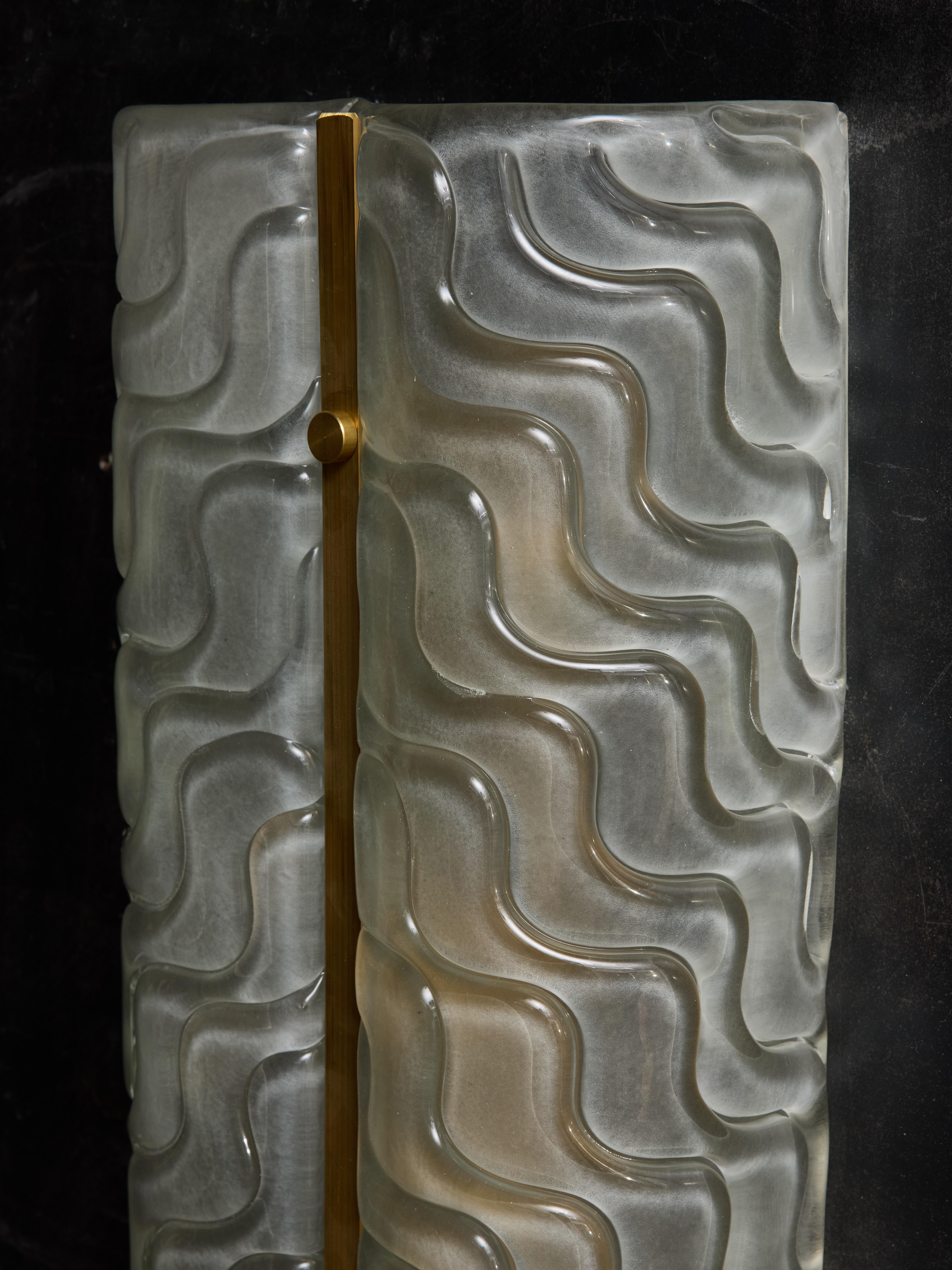 Contemporary Murano Glass Wall Sconces with Brass Rod Detail For Sale