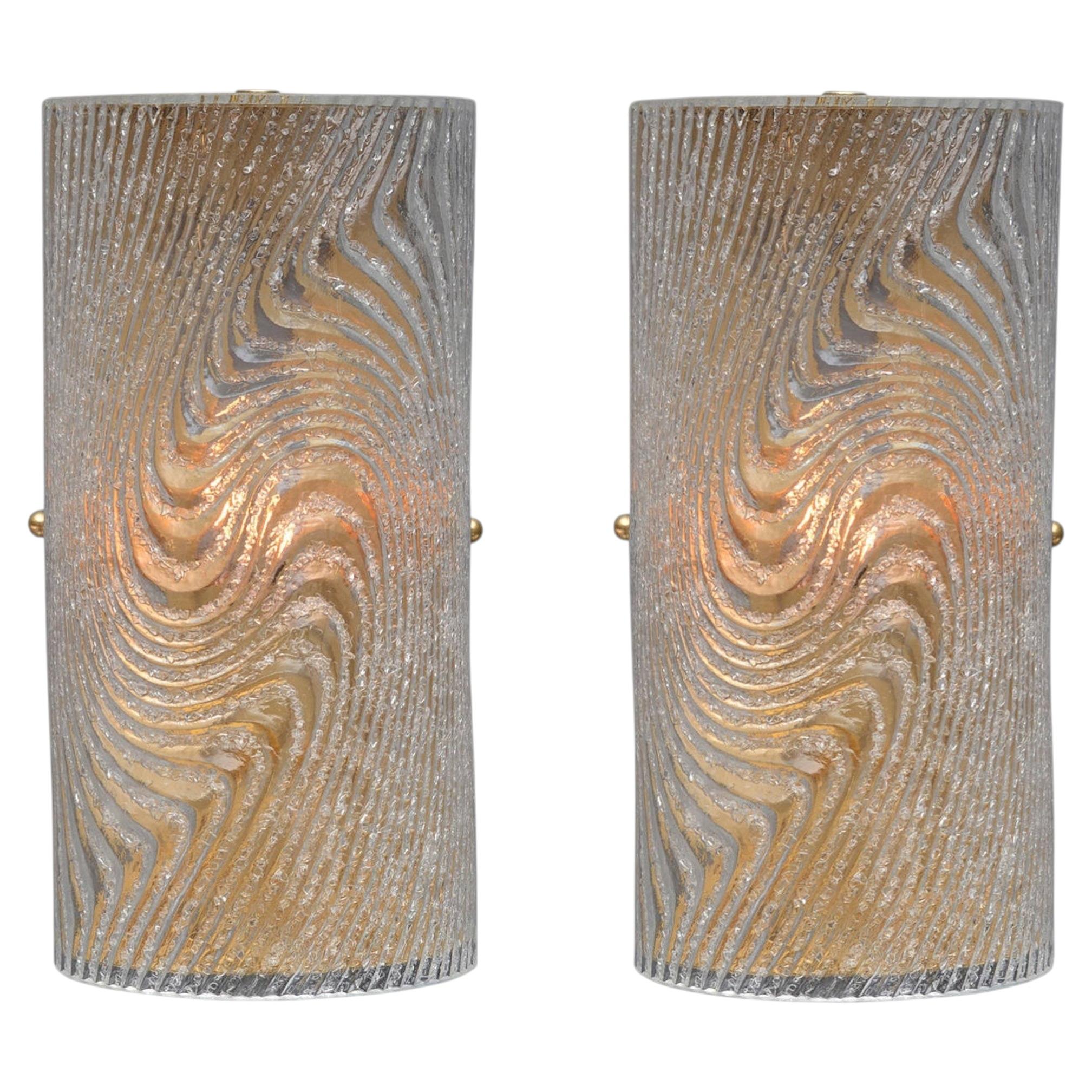 Wandleuchter aus Muranoglas mit Messingstruktur und Corteccia-Design