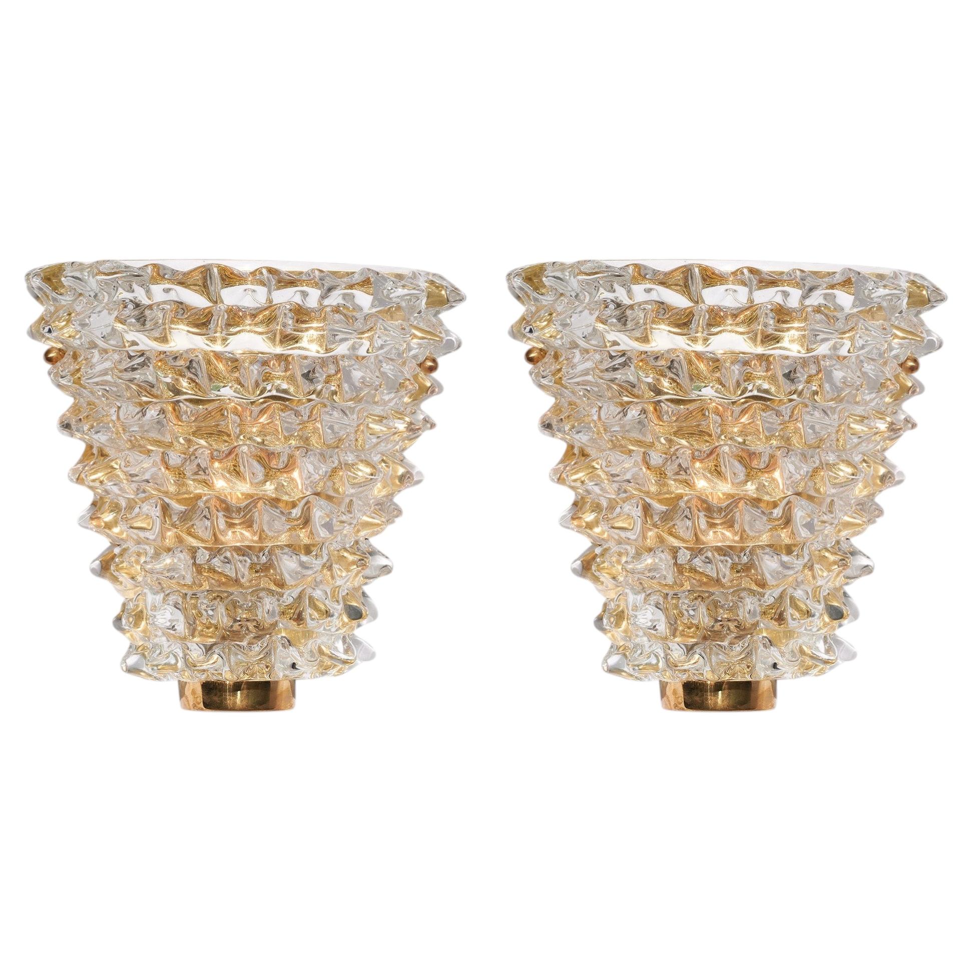 Murano Glass Wall Sconces with Brass Structure, Mid-Century Modern Style