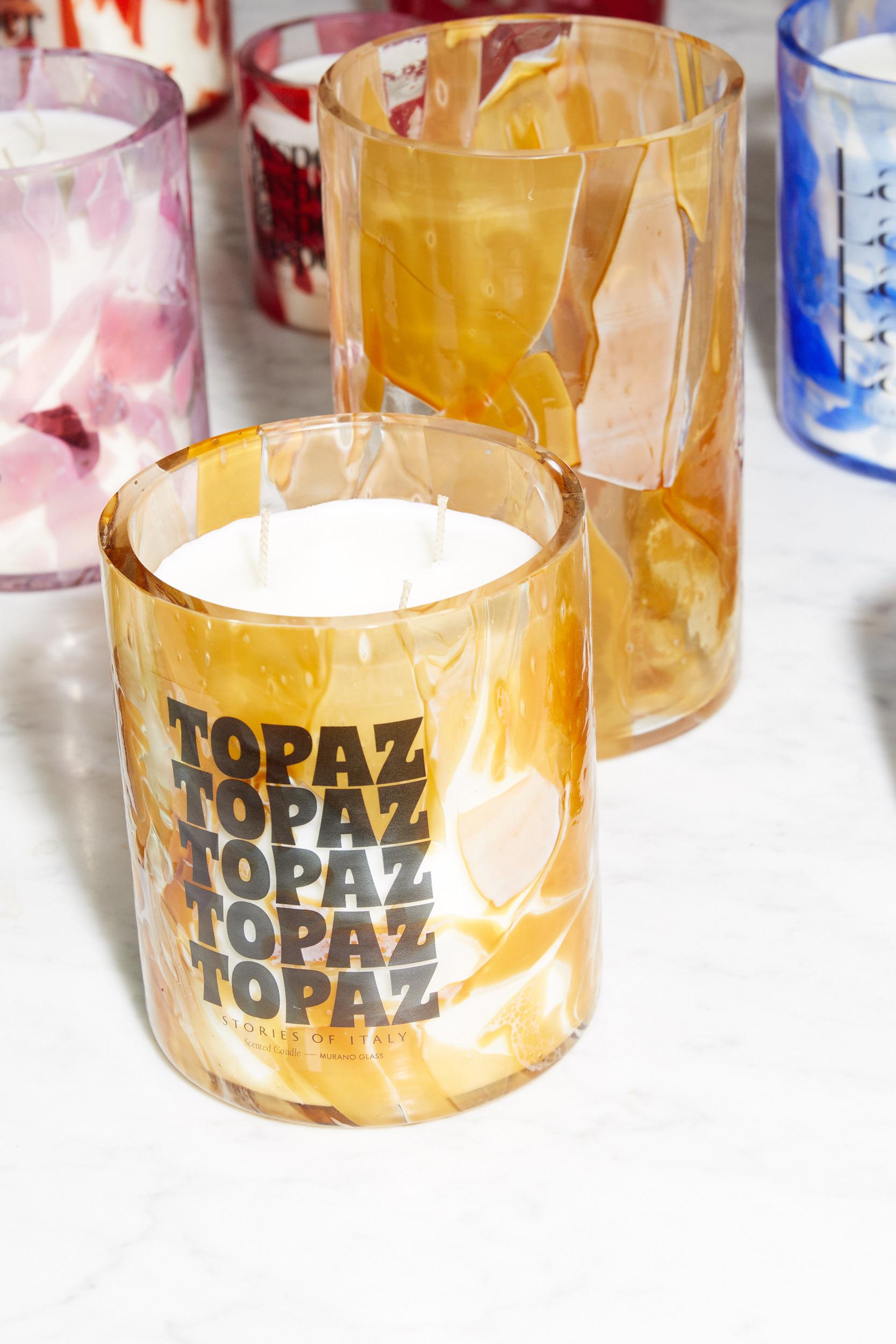Verre de Murano Bougie topaze en verre de Murano par Stories of Italy en vente
