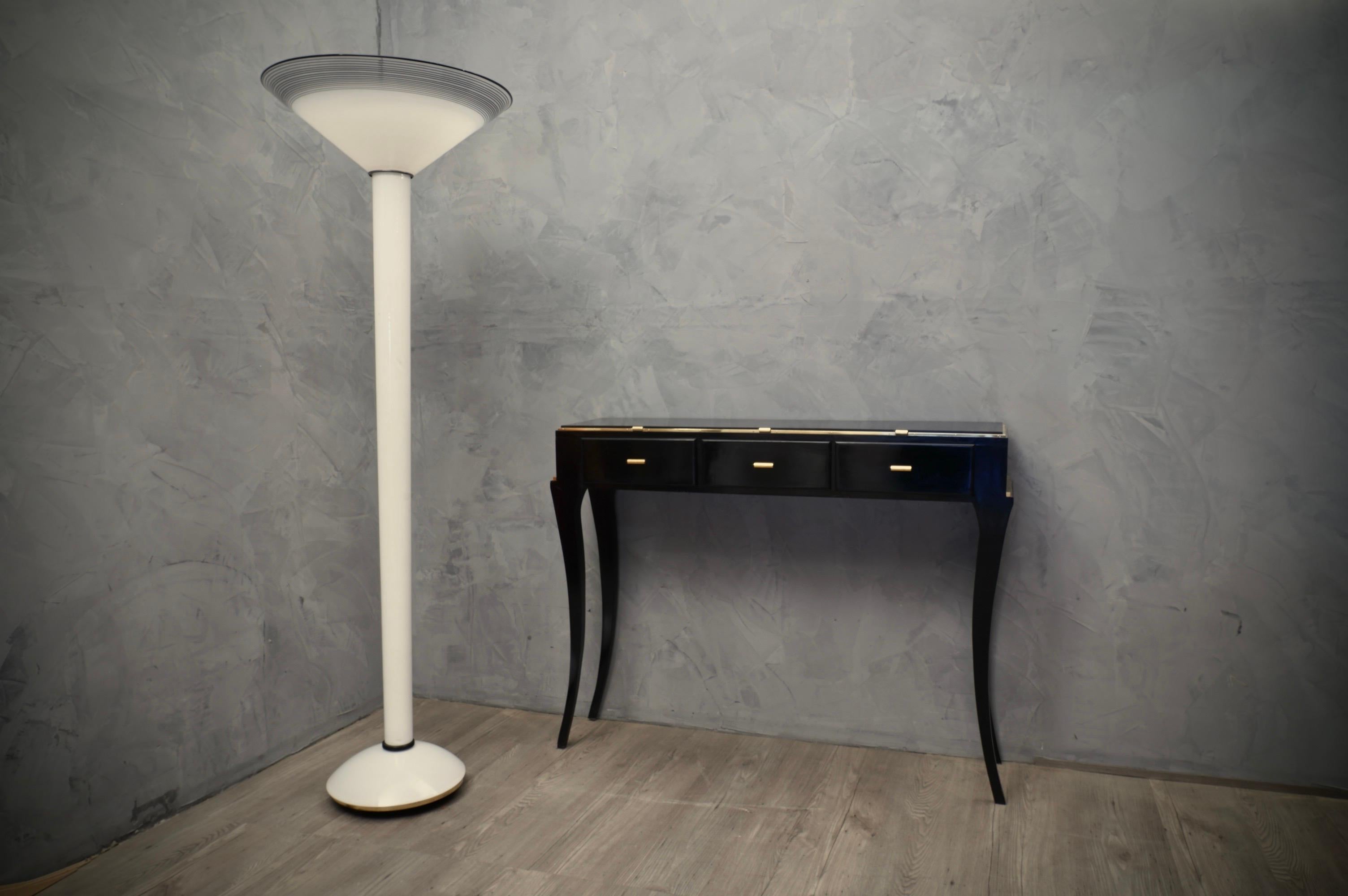 Mid-Century Modern Murano Art Glass White and Black Midcentury Floor Lamp, 1950 For Sale