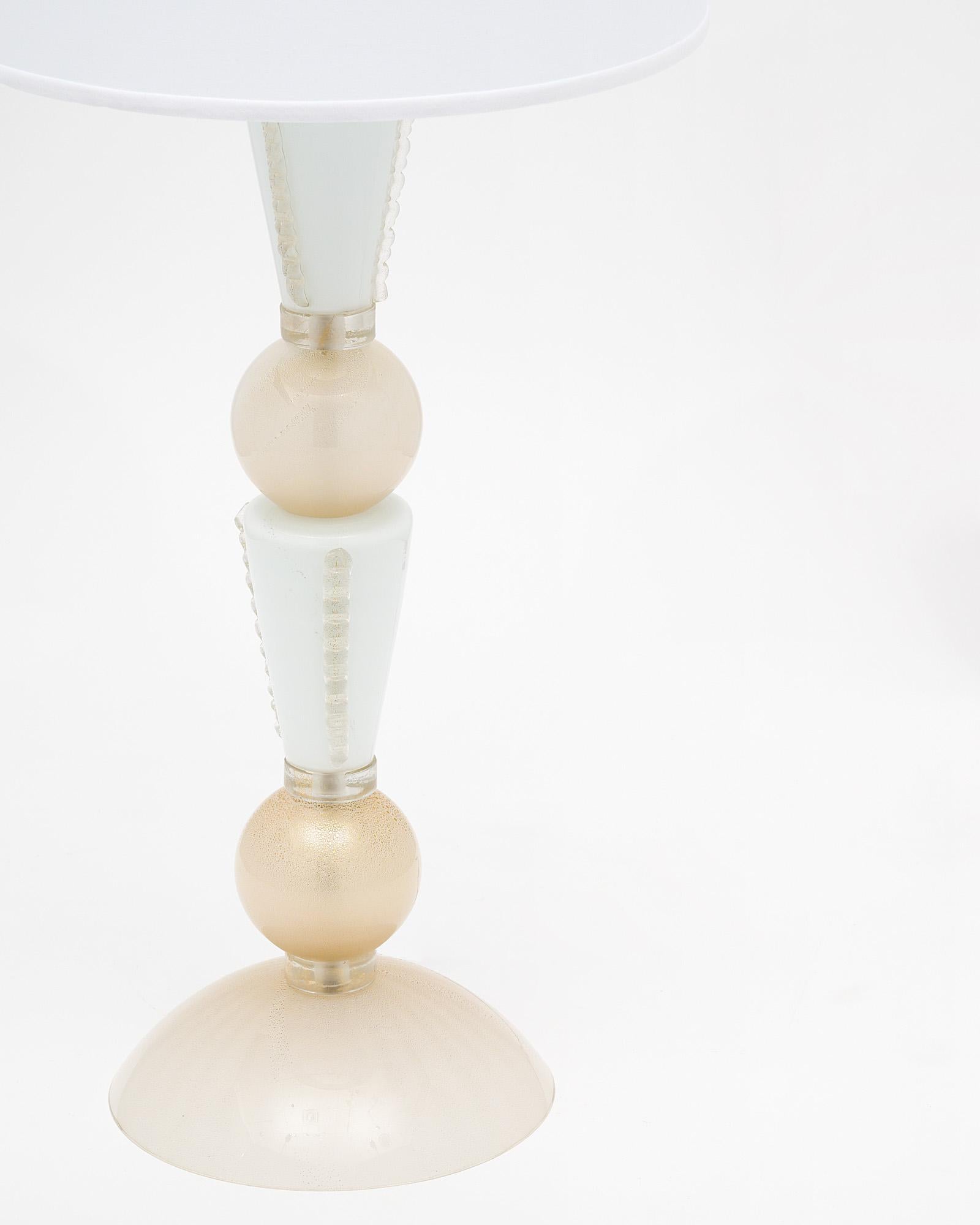 Italian Murano Glass White and Gold Lamps