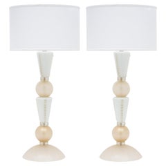 Murano Glass White and Gold Lamps