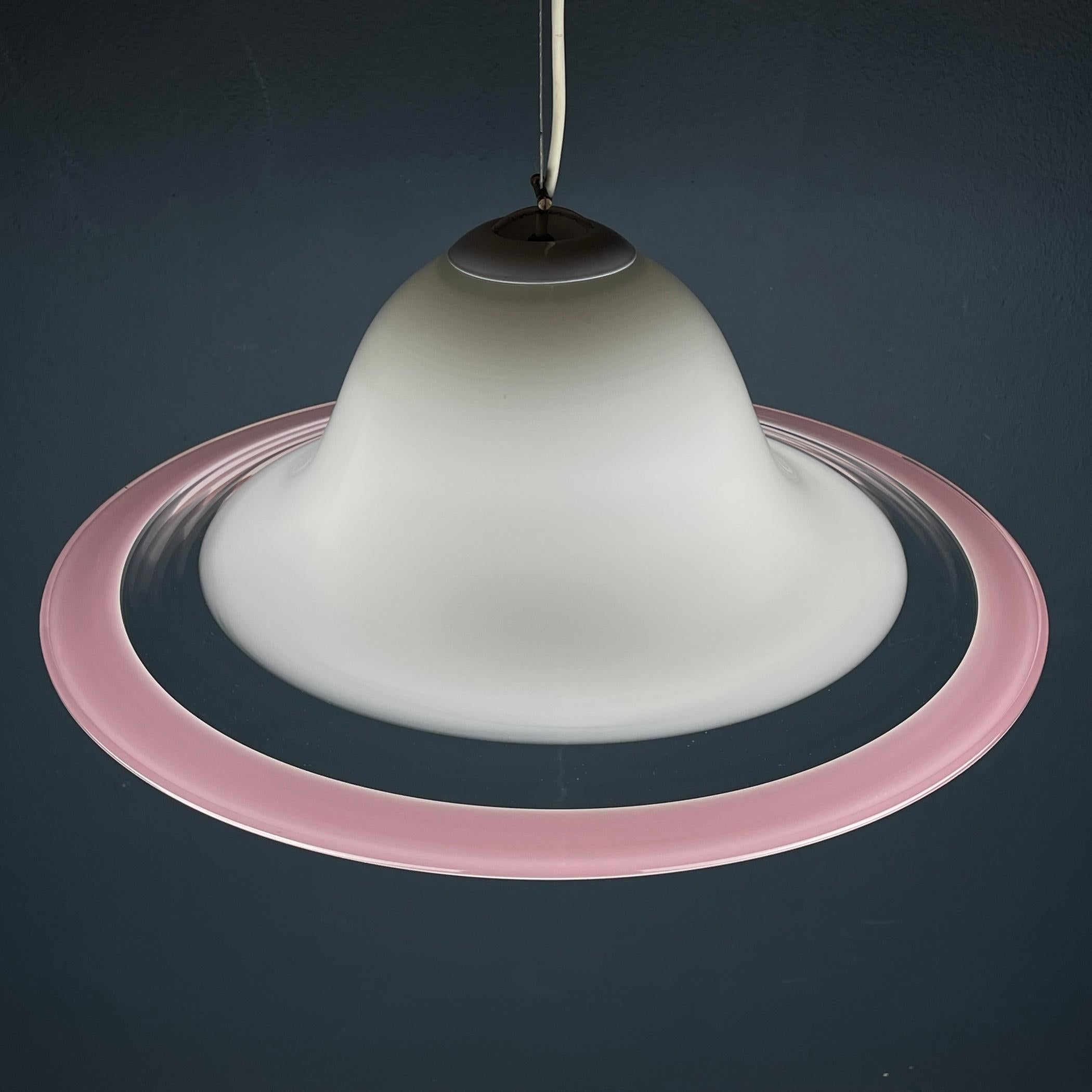 Murano glass white and pink pendant lamp Italy 1970s For Sale 3