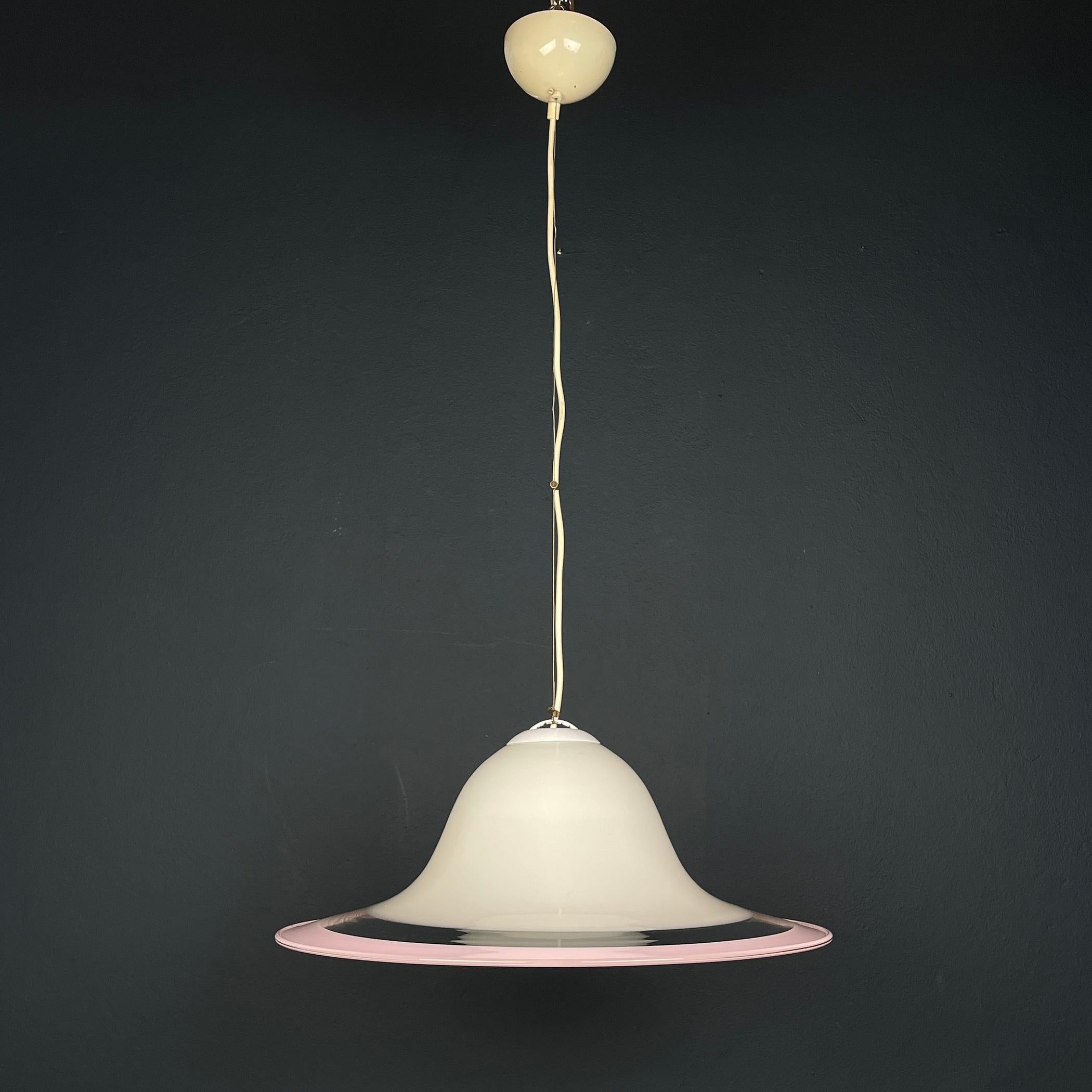 Murano glass white and pink pendant lamp Italy 1970s  For Sale 4