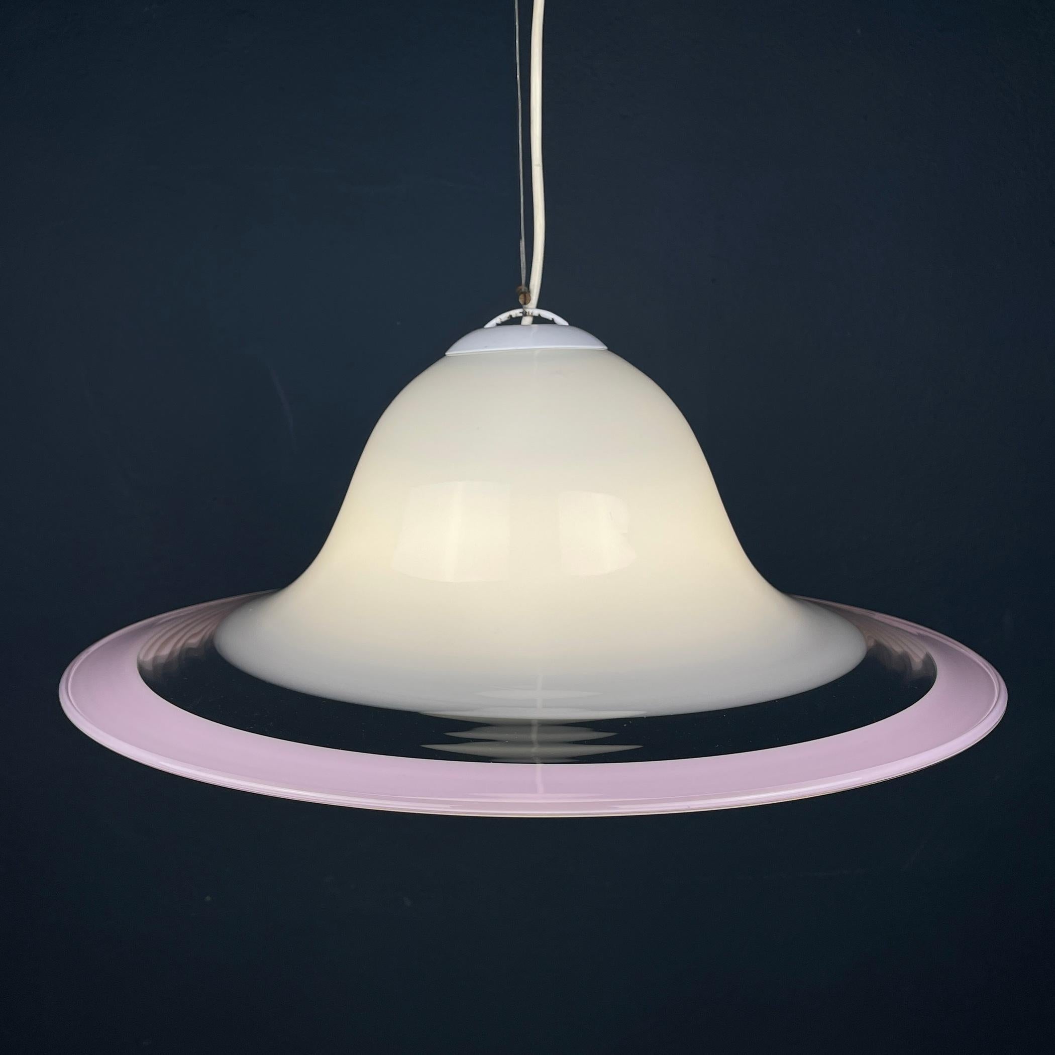 Murano glass white and pink pendant lamp Italy 1970s  For Sale 5