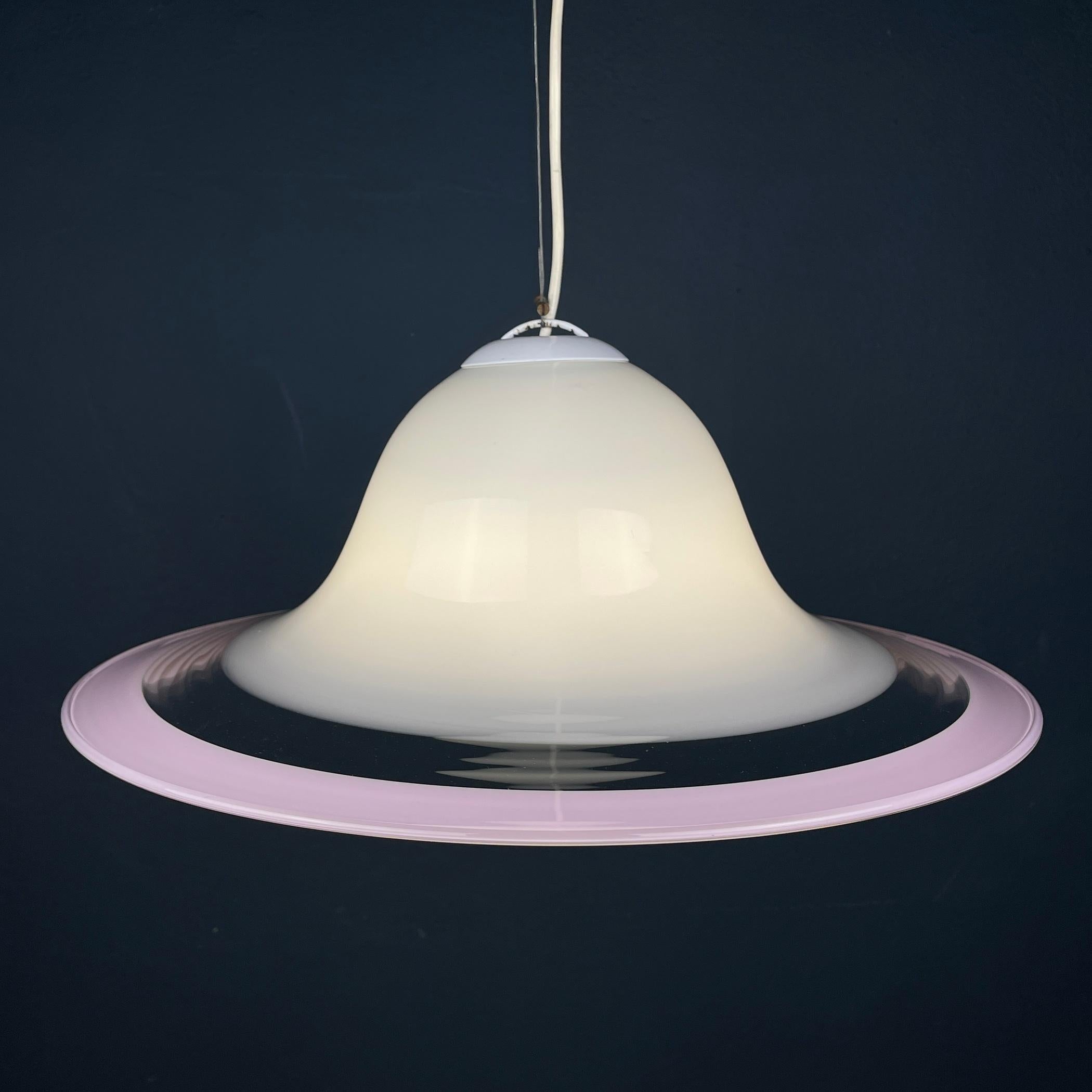 Murano glass white and pink pendant lamp Italy 1970s For Sale 5