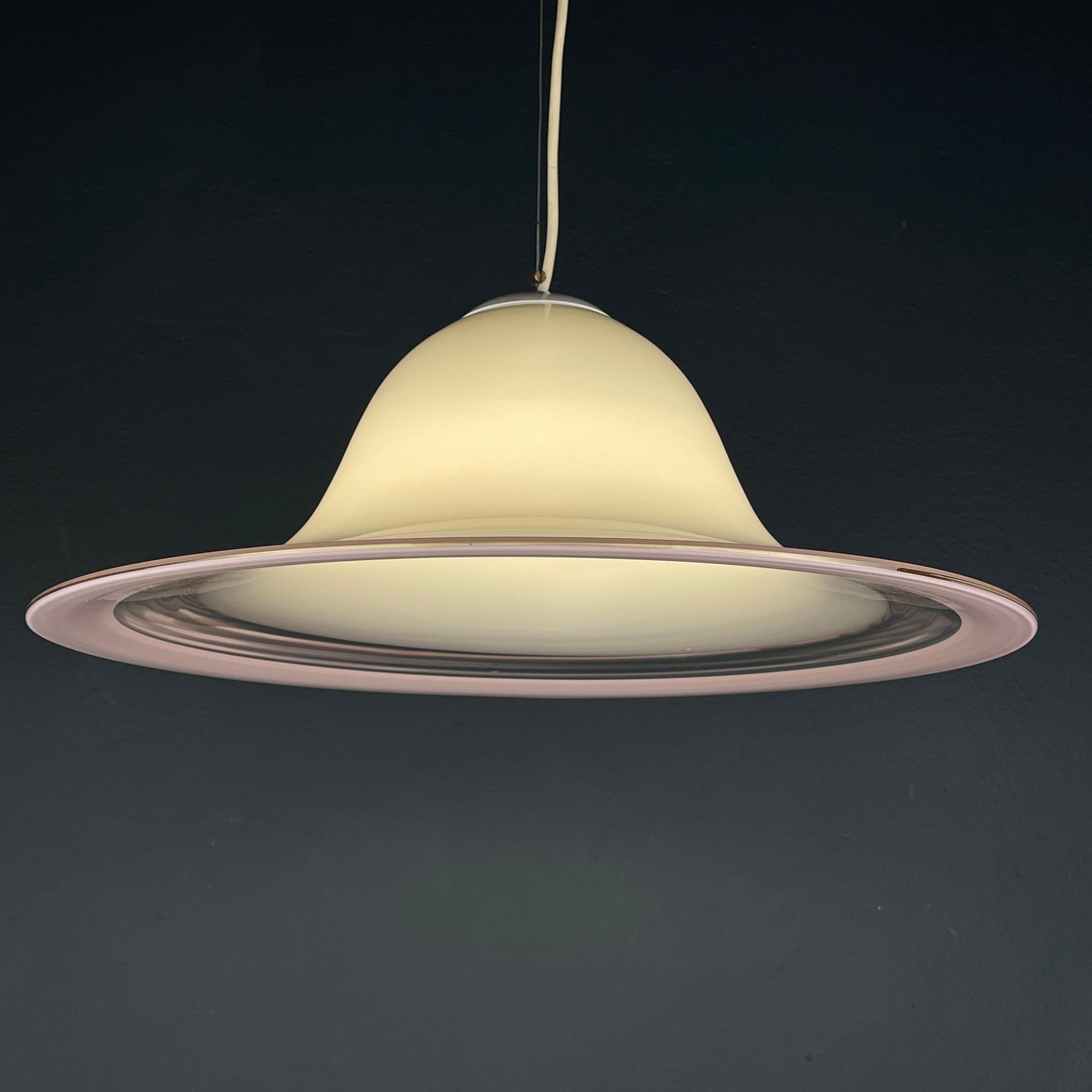 Mid-Century Modern Murano glass white and pink pendant lamp Italy 1970s  For Sale