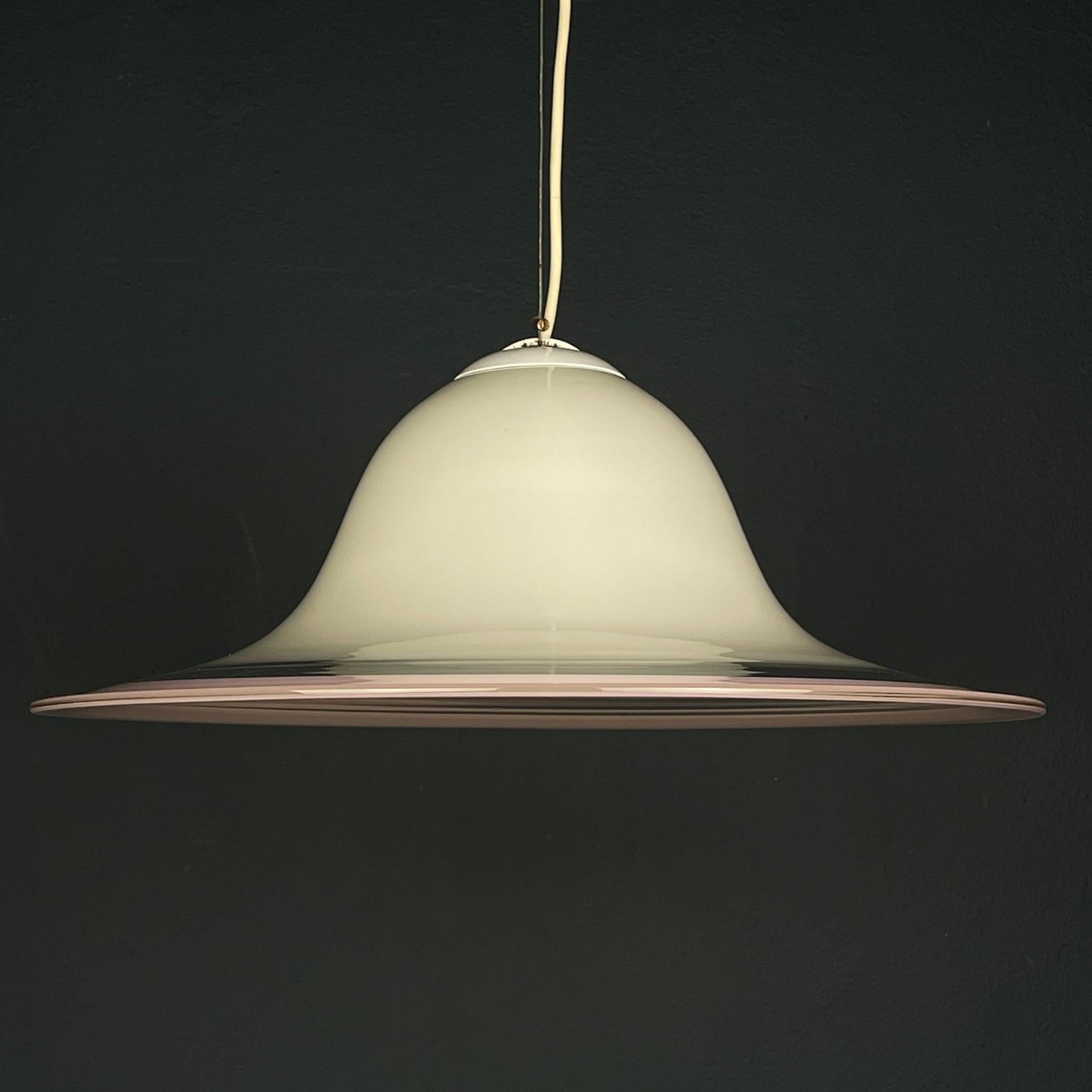 Murano Glass Murano glass white and pink pendant lamp Italy 1970s For Sale